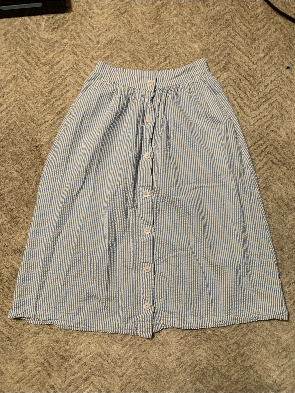 H&M Light Blue and White Striped Midi Skirt
